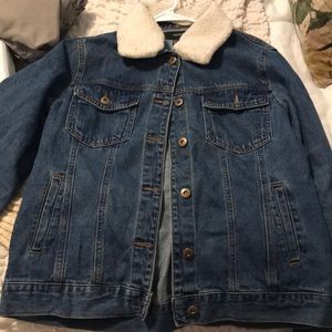 Denim Jacket with Fur Collar